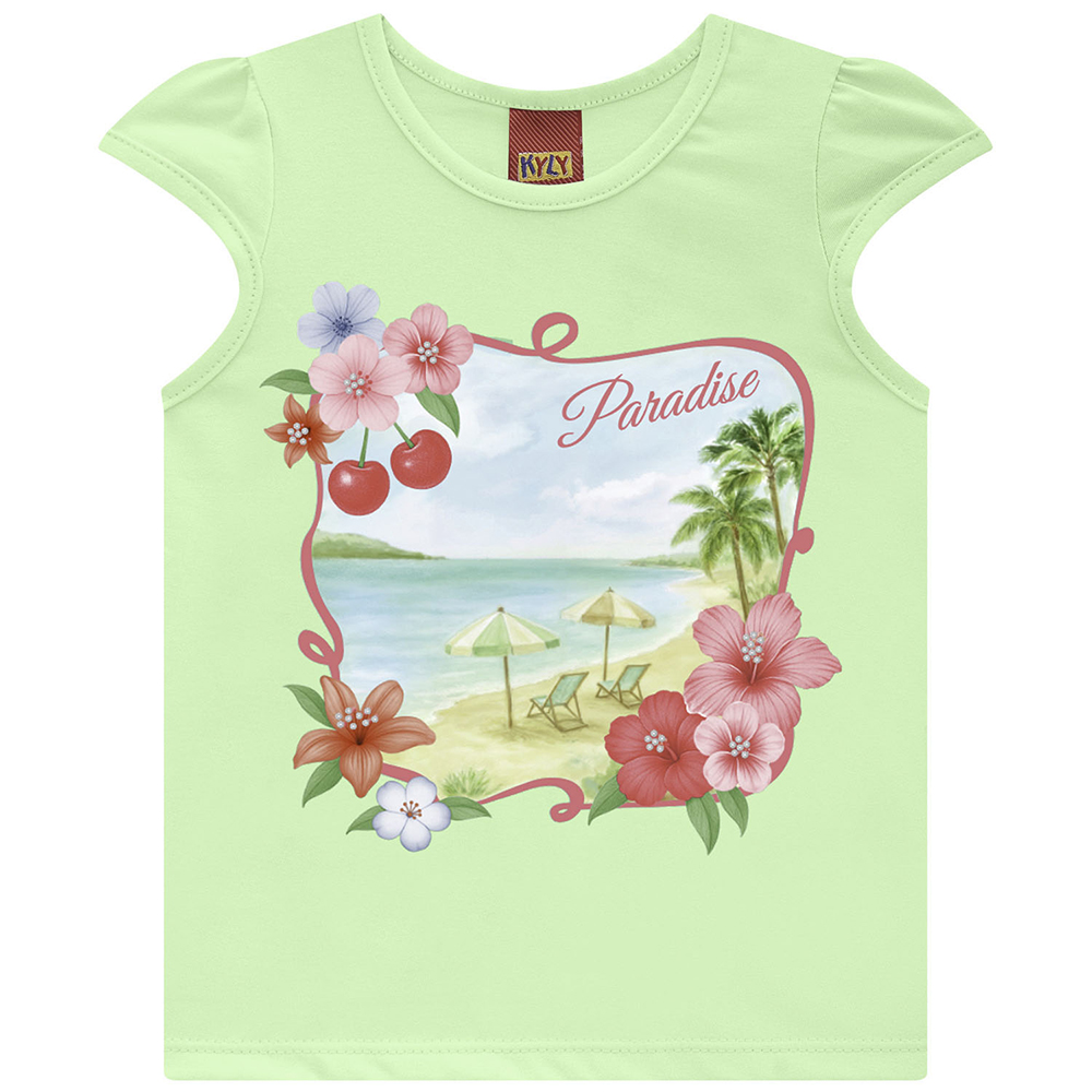 Blusa Infantil Kyly Manga Curta Estampa Praia