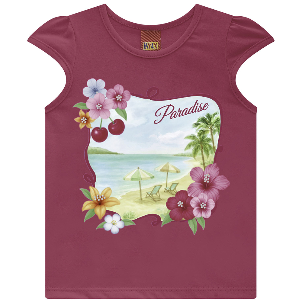 Blusa Infantil Kyly Manga Curta Estampa Praia Blusa Infantil Kyly Manga Curta Estampa Praia