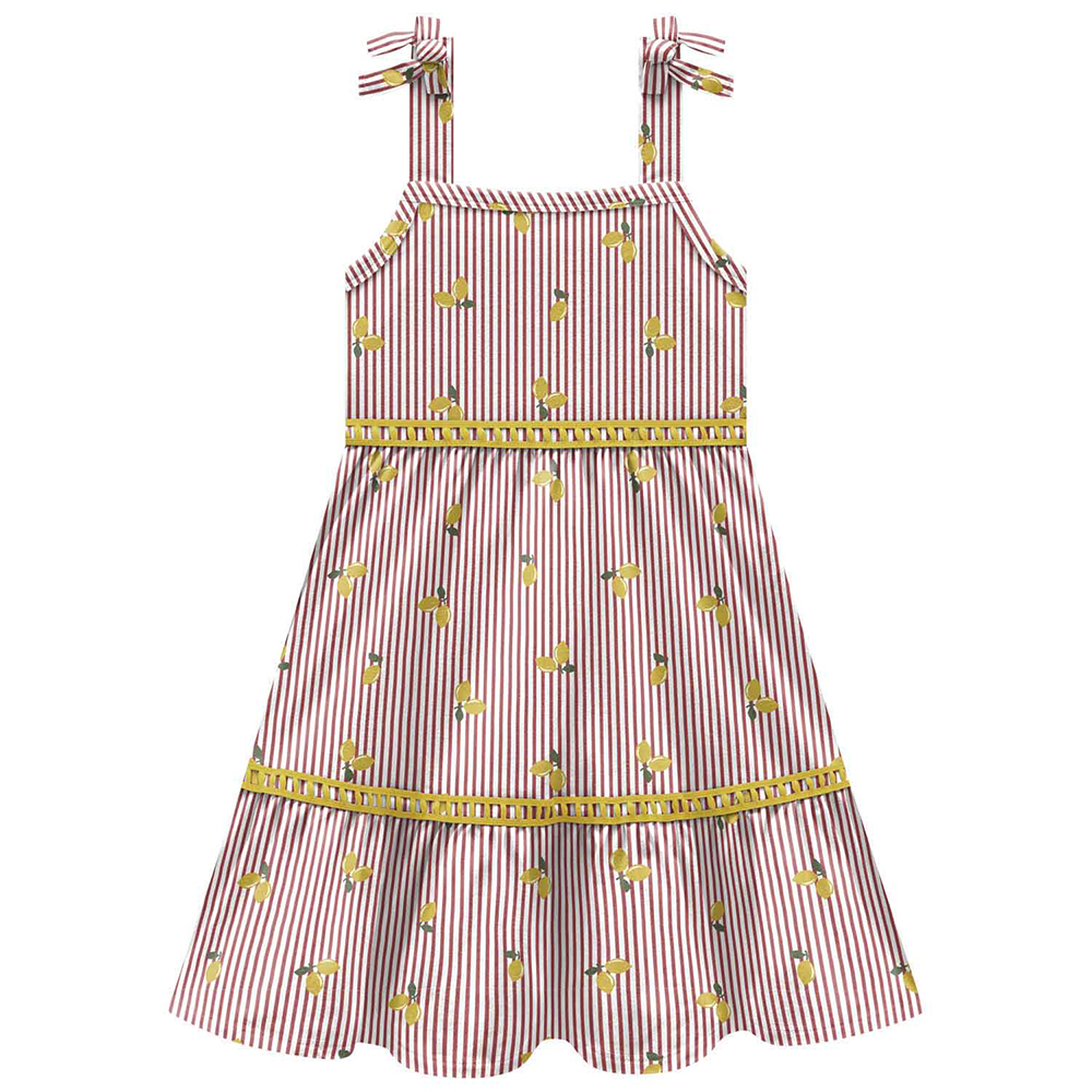 Vestido Infantil Kyly Alça de Amarrar Listrado Vestido Infantil Kyly Alça de Amarrar Listrado