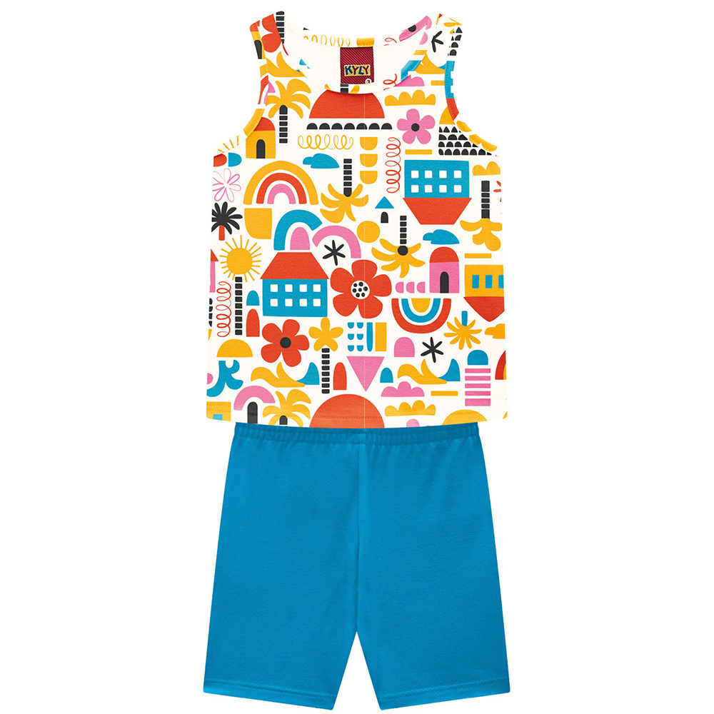 Conjunto Infantil Kyly Blusa Estampa Flores e Bermuda Ciclista