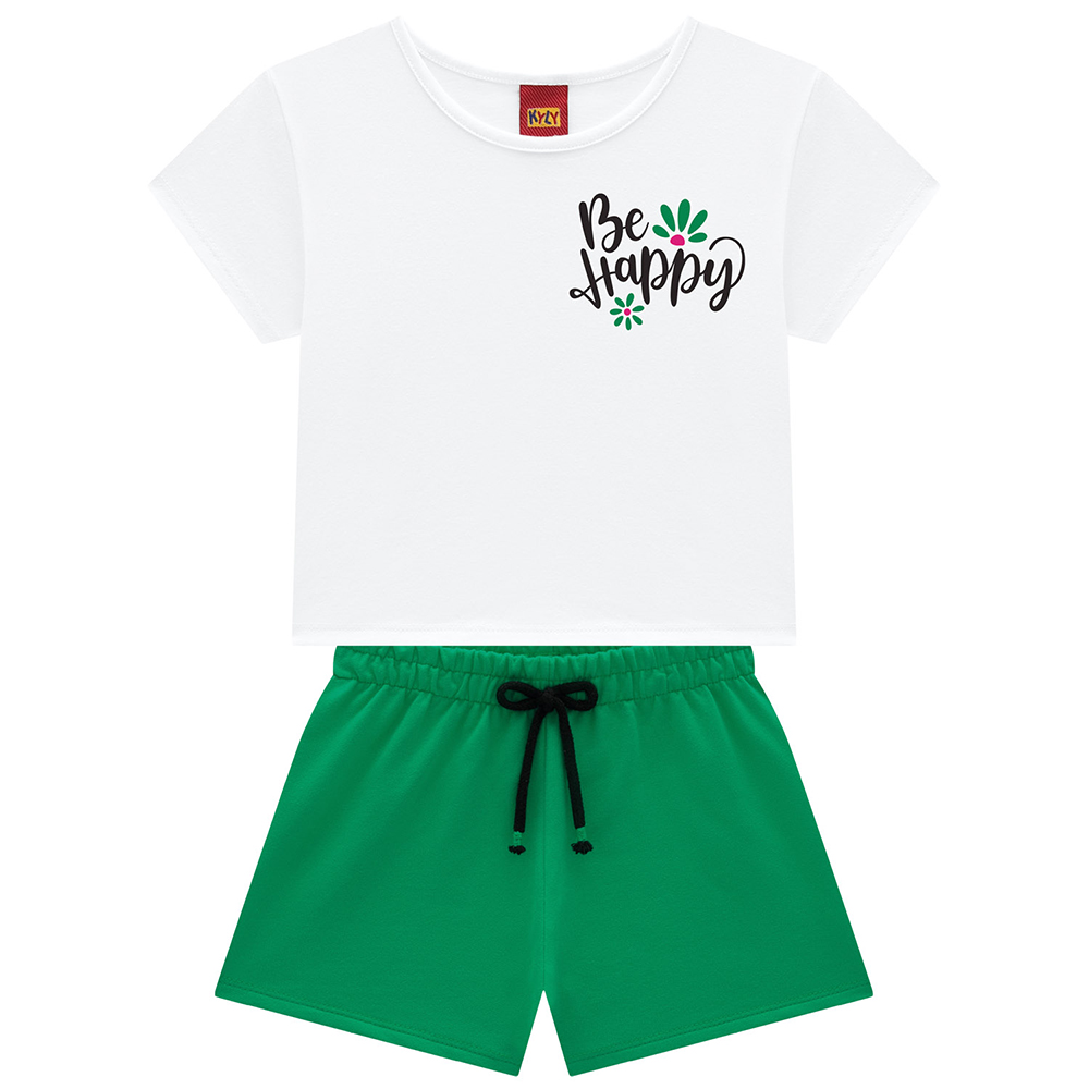 Conjunto Juvenil Kyly Cropped Estampa Be Happy e Short