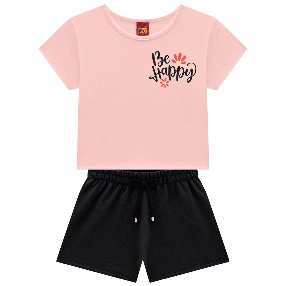 Conjunto Juvenil Kyly Cropped Estampa Be Happy e Short