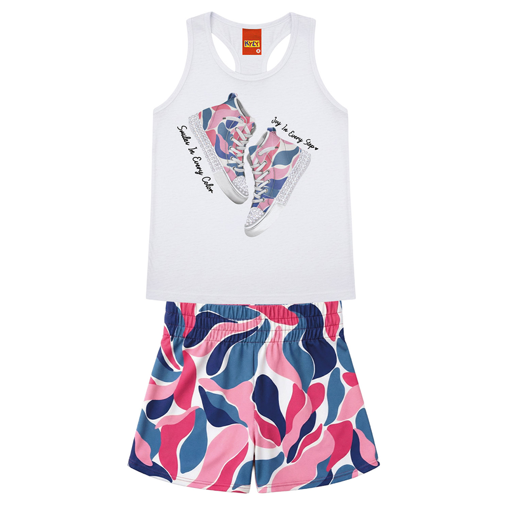 Conjunto Infantil Kyly Blusa Regata Estampa Tênis e Short