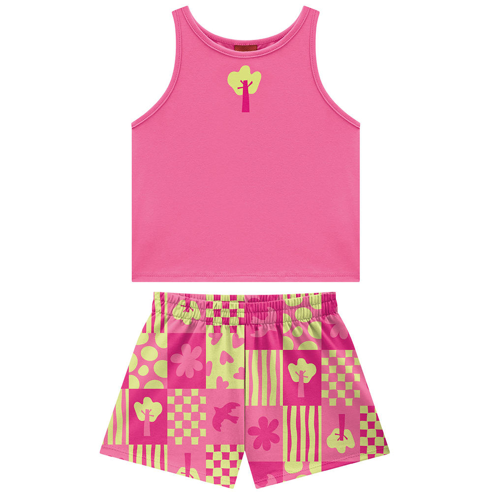 Conjunto Infantil Kyly Blusa Regata Estampa Árvore e Short
