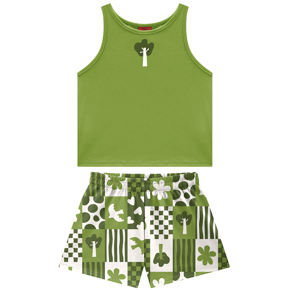 Conjunto Infantil Kyly Blusa Regata Estampa Árvore e Short