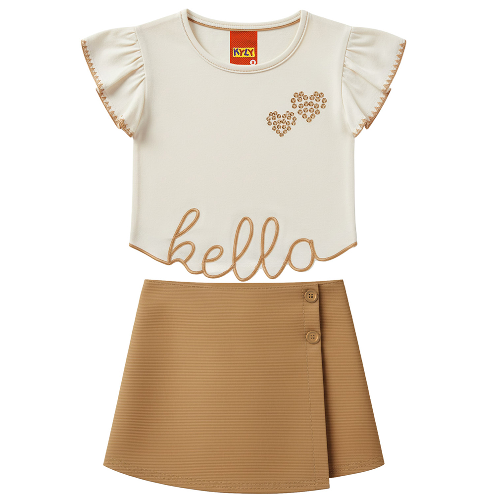 Conjunto Infantil Kyly Blusa Estampa Bella e Short Saia