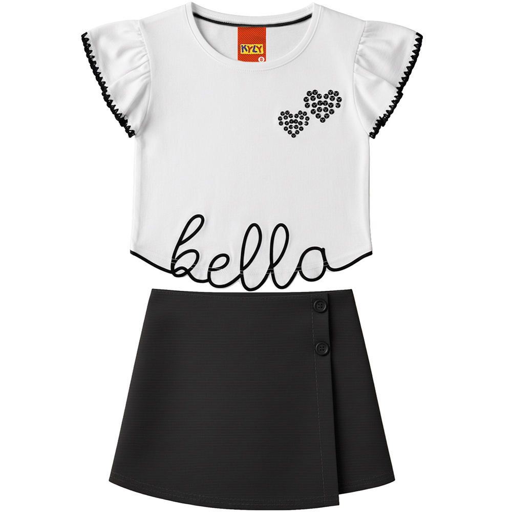 Conjunto Infantil Kyly Blusa Estampa Bella e Short Saia