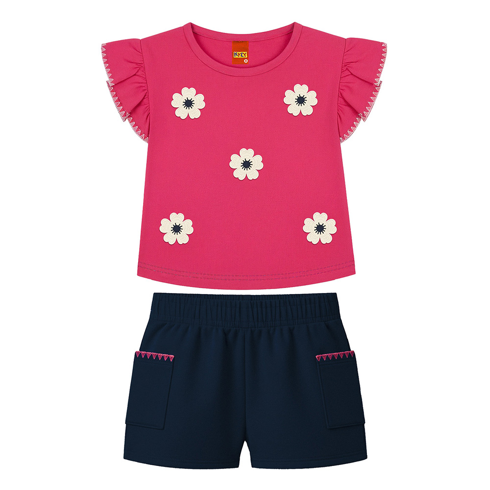 Conjunto Infantil Kyly Blusa Estampa Flores e Short Conjunto Infantil Kyly Blusa Estampa Flores e Short