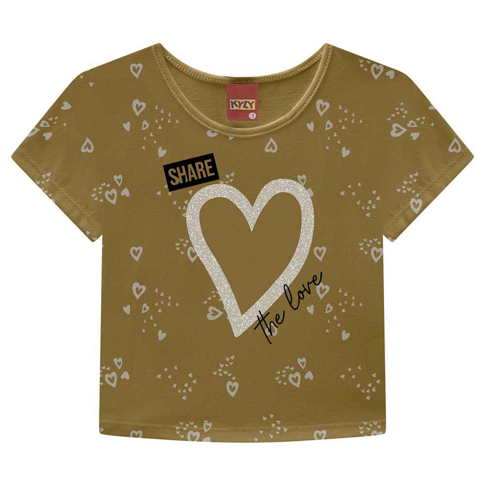 Blusa Juvenil Kyly Manga Curta Estampa Coração Blusa Juvenil Kyly Manga Curta Estampa Coração