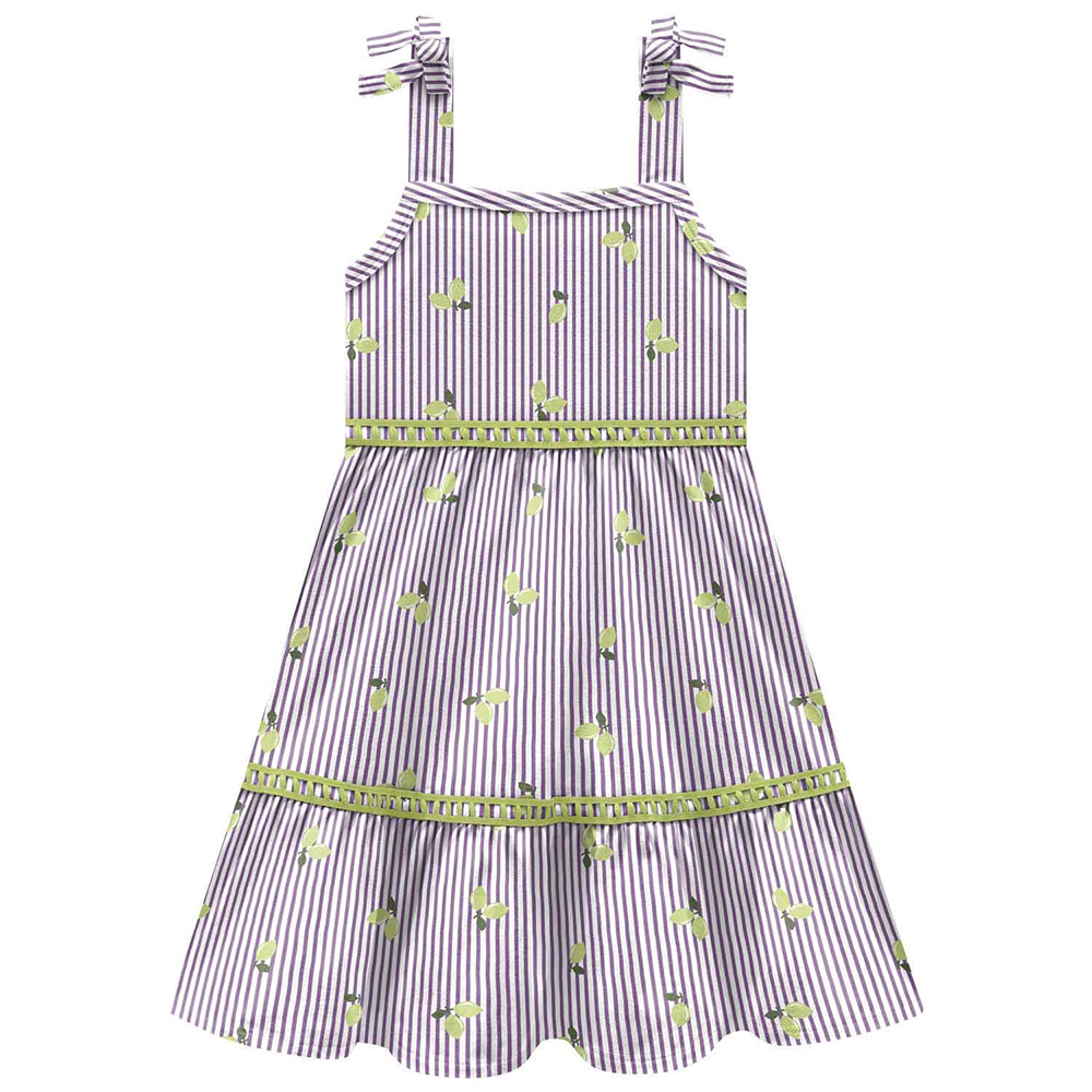 Vestido Juvenil Kyly Alça de Amarrar Listrado