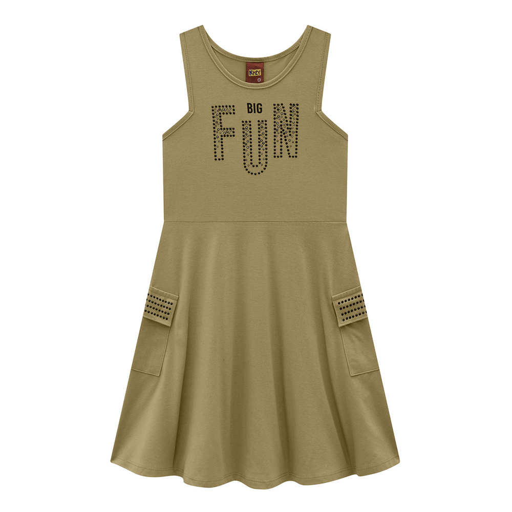 Vestido Juvenil Kyly Regata Estampa Fun com Strass