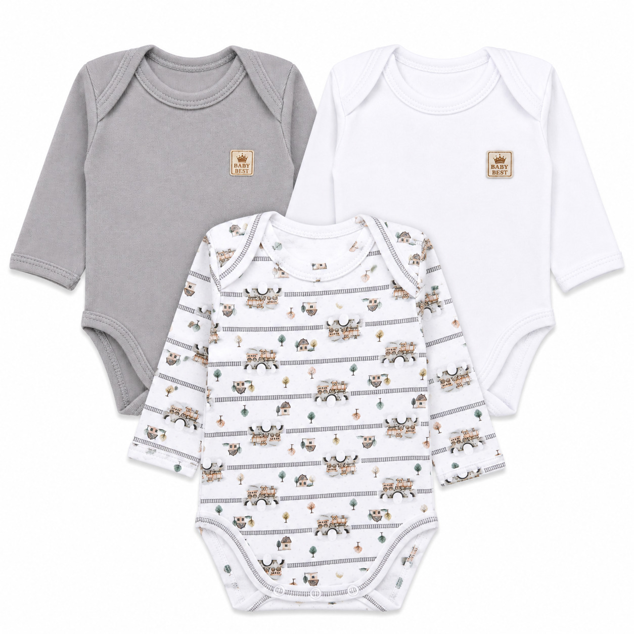 Kit Body Bebê Baby Best Manga Longa Egípcio 3 Peças
