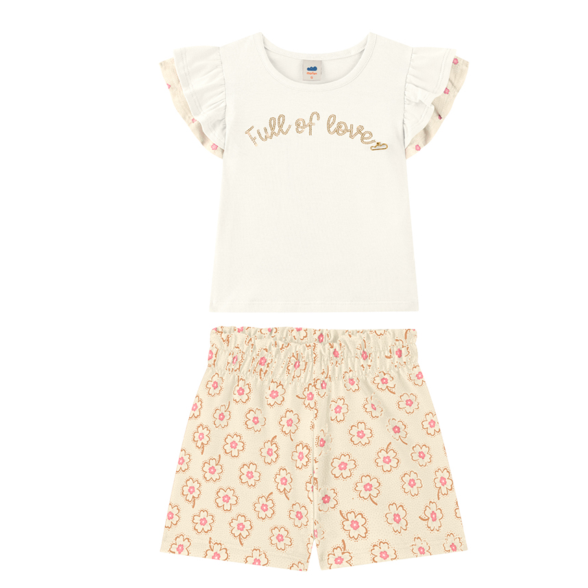 Conjunto Bebê Marlan Blusa Com Babado E Short Estampa Flor