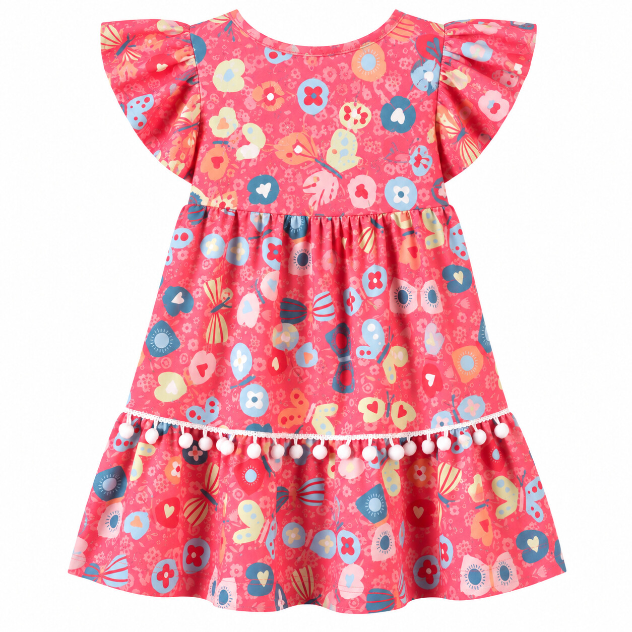 Vestido Bebê Marlan Estampa Borboletas Detalhe Pompom