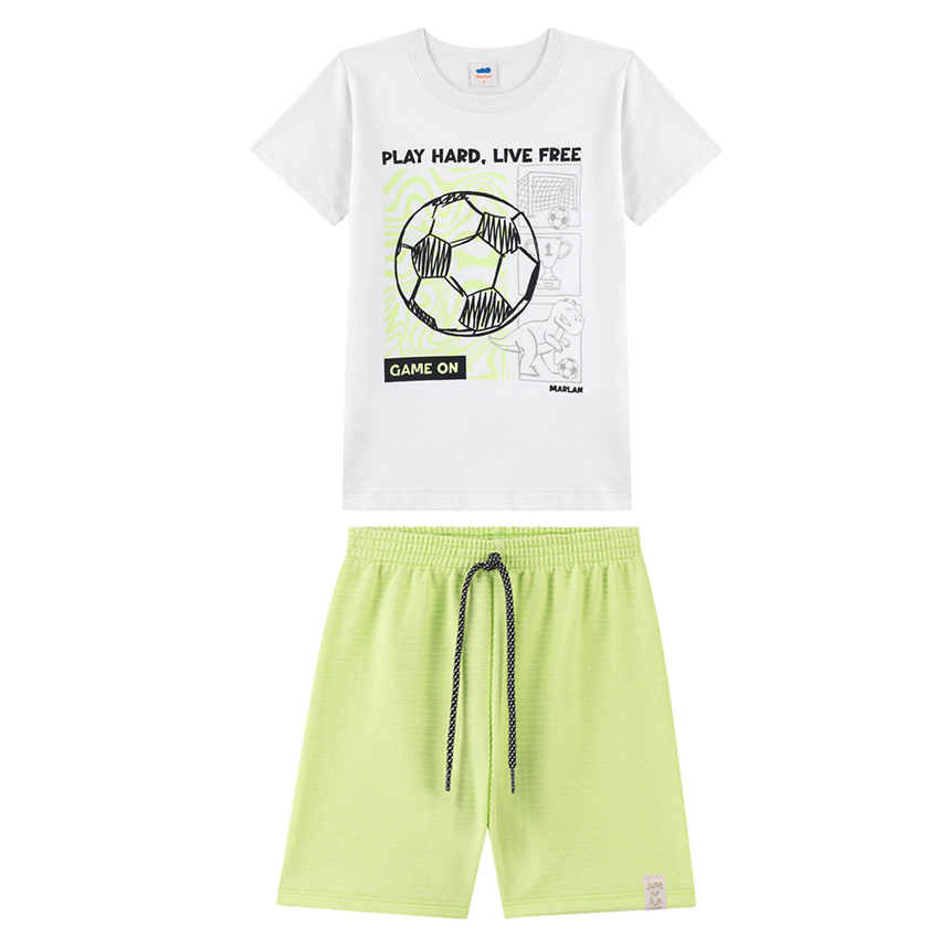 Conjunto Infantil Marlan Camiseta Estampa Bola De Futebol E Bermuda