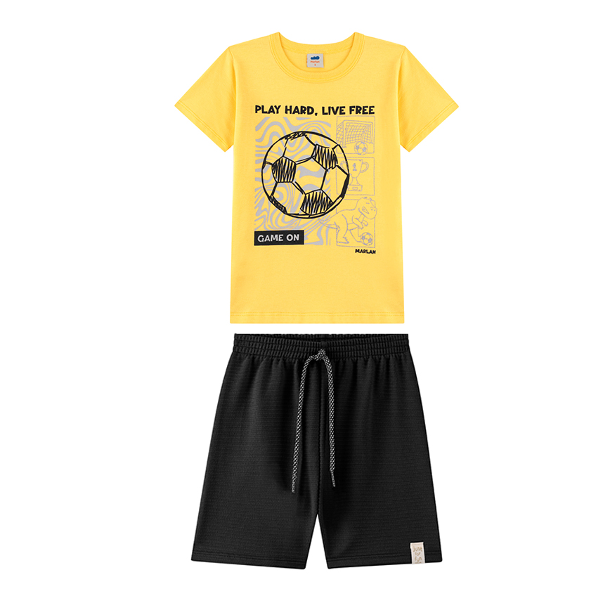 Conjunto Infantil Marlan Camiseta Estampa Bola De Futebol E Bermuda