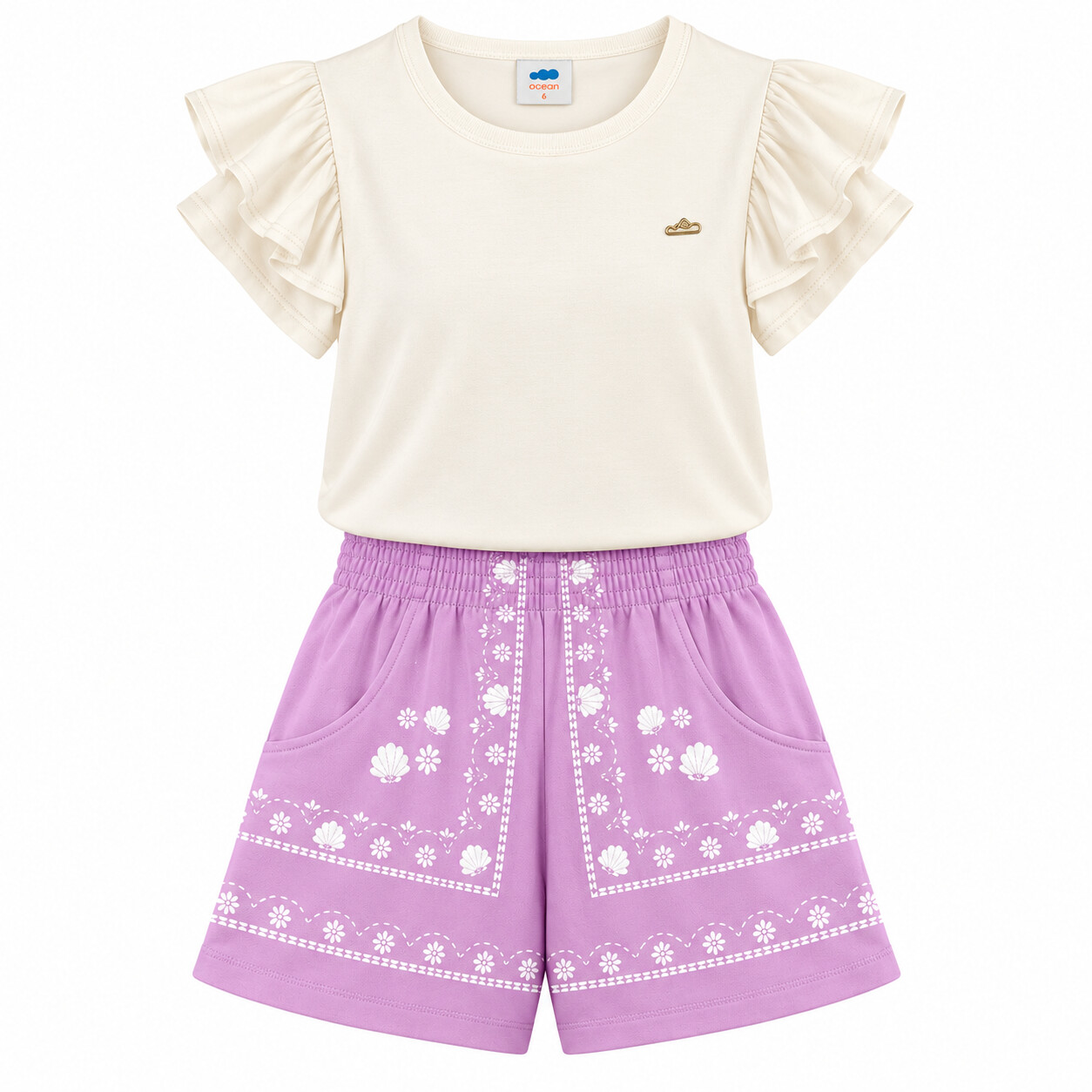 Conjunto Infantil Marlan Blusa Babado E Short Estampa Floral