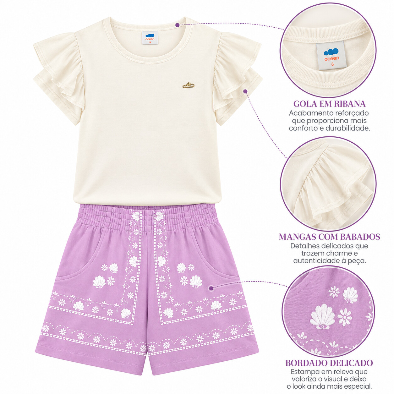 Conjunto Infantil Marlan Blusa Babado E Short Estampa Floral