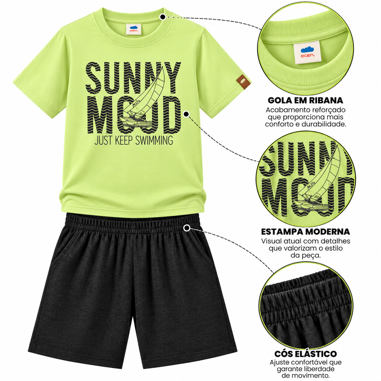 Conjunto Juvenil Marlan Camiseta Estampa Sunny E Bermuda
