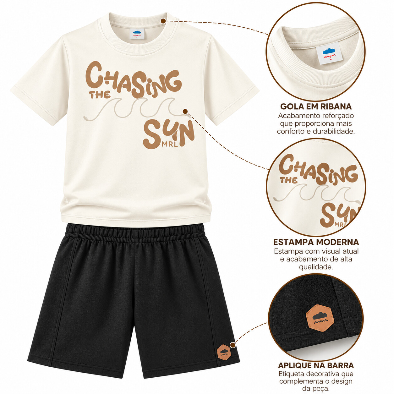 Conjunto Juvenil Marlan Camiseta Estampa Onda E Bermuda