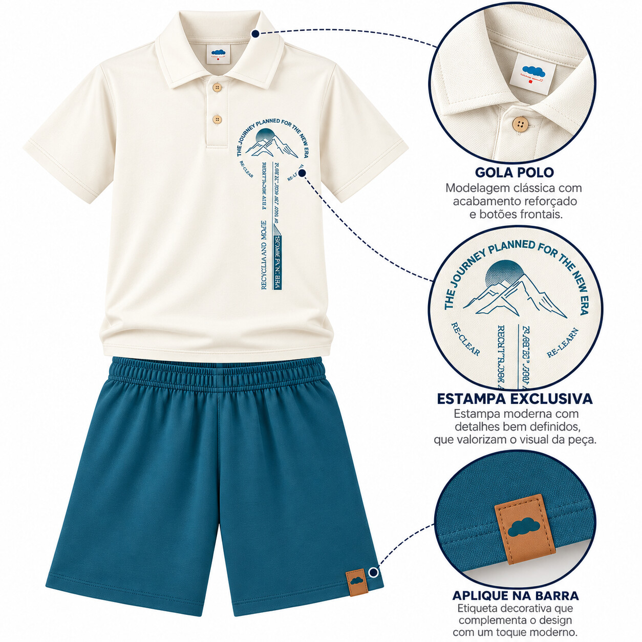 Conjunto Juvenil Marlan Camisa Estampa Montanha E Bermuda