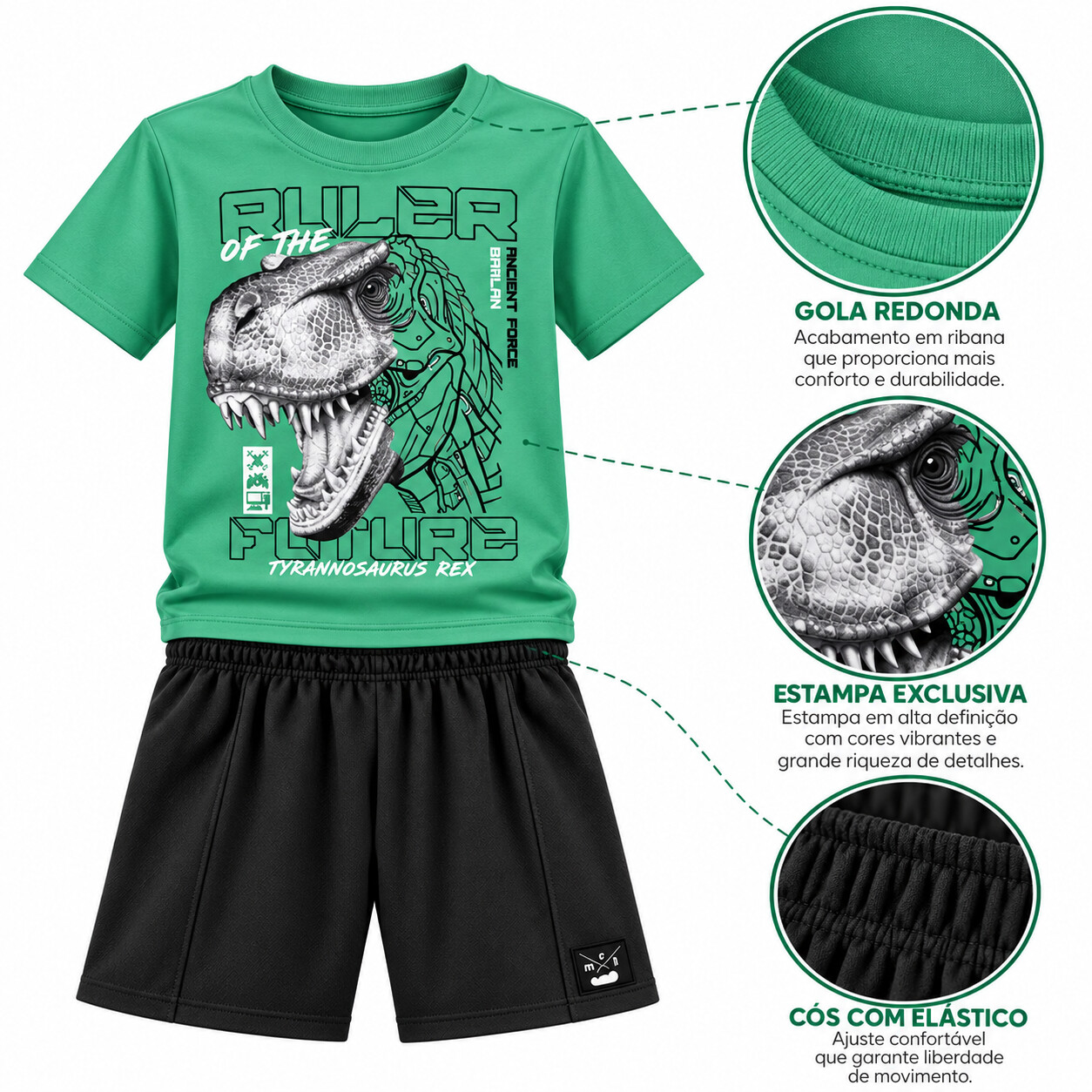 Conjunto Infantil Marlan Camiseta Estampa Dinossauro E Bermuda