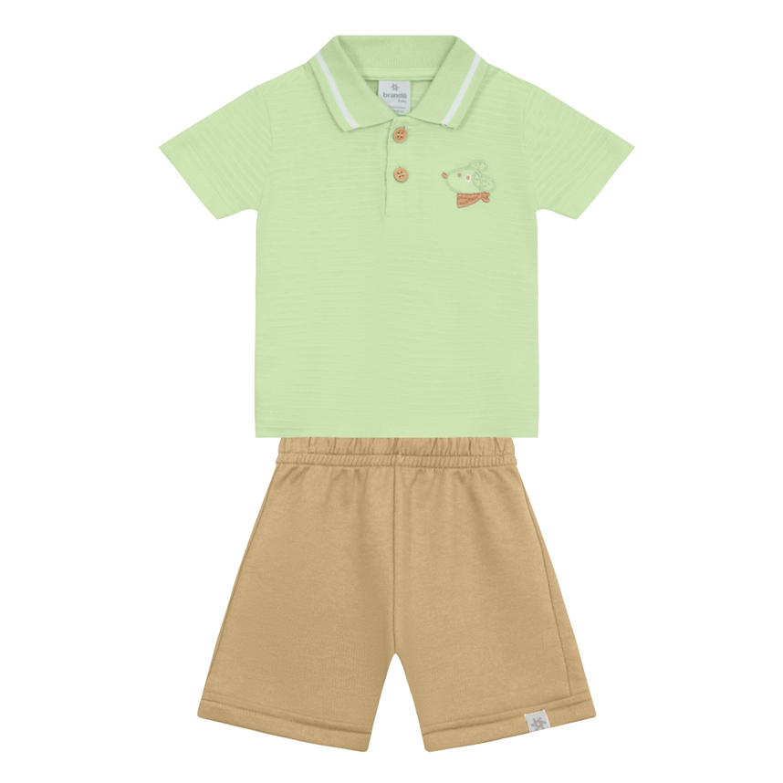 Conjunto Bebê Brandili Camiseta Bordado Ratinho e Bermuda
