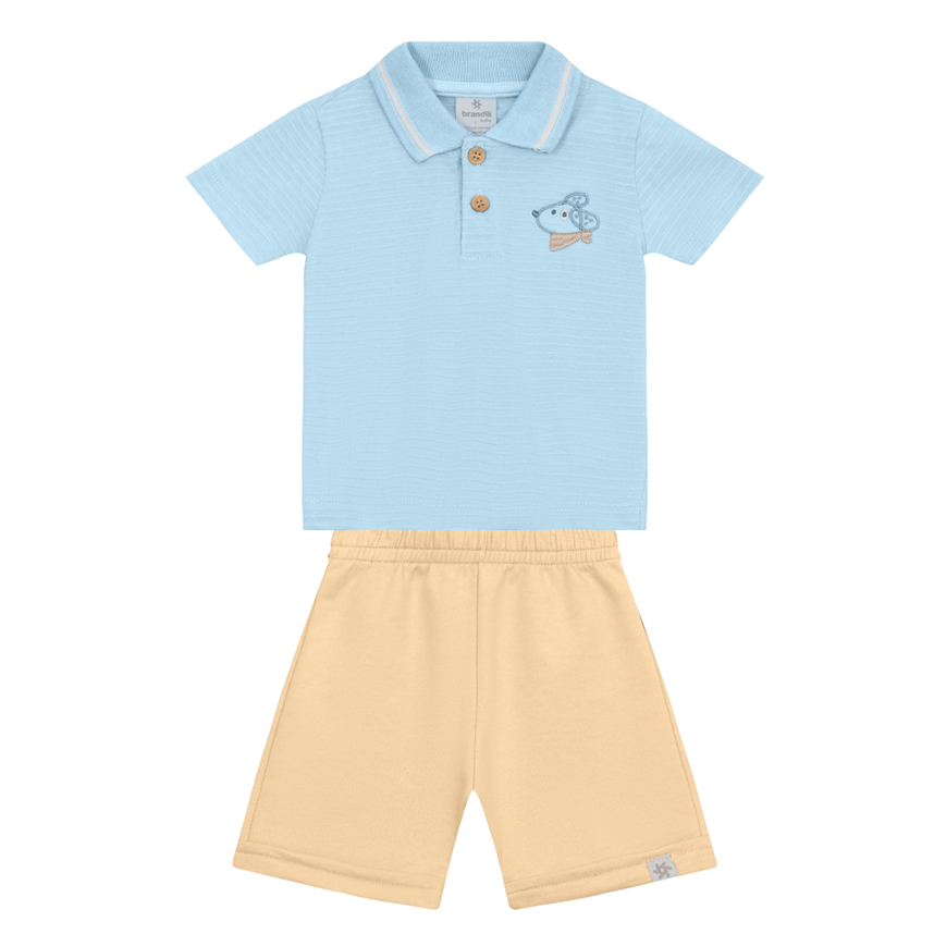 Conjunto Bebê Brandili Camiseta Bordado Ratinho e Bermuda Conjunto Bebê Brandili Camiseta Bordado Ratinho e Bermuda