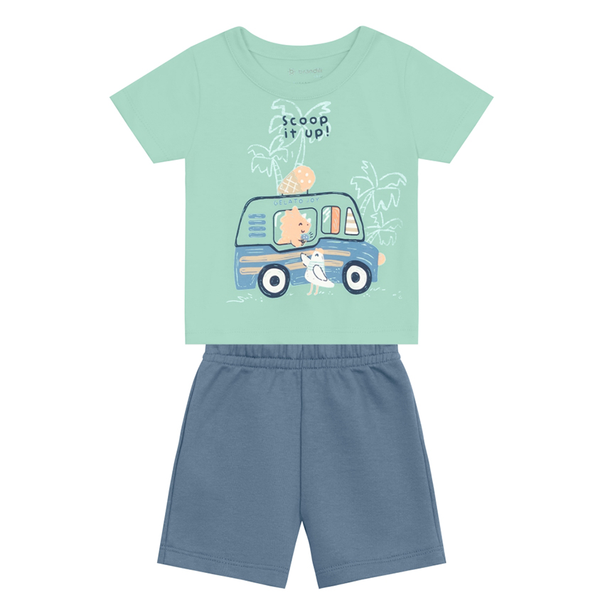 Conjunto Infantil Brandili Camiseta Estampa Carro e Bermuda