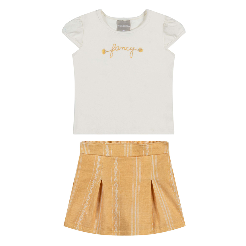 Conjunto Infantil Colorittá Blusa Bordado Fancy E Short Saia