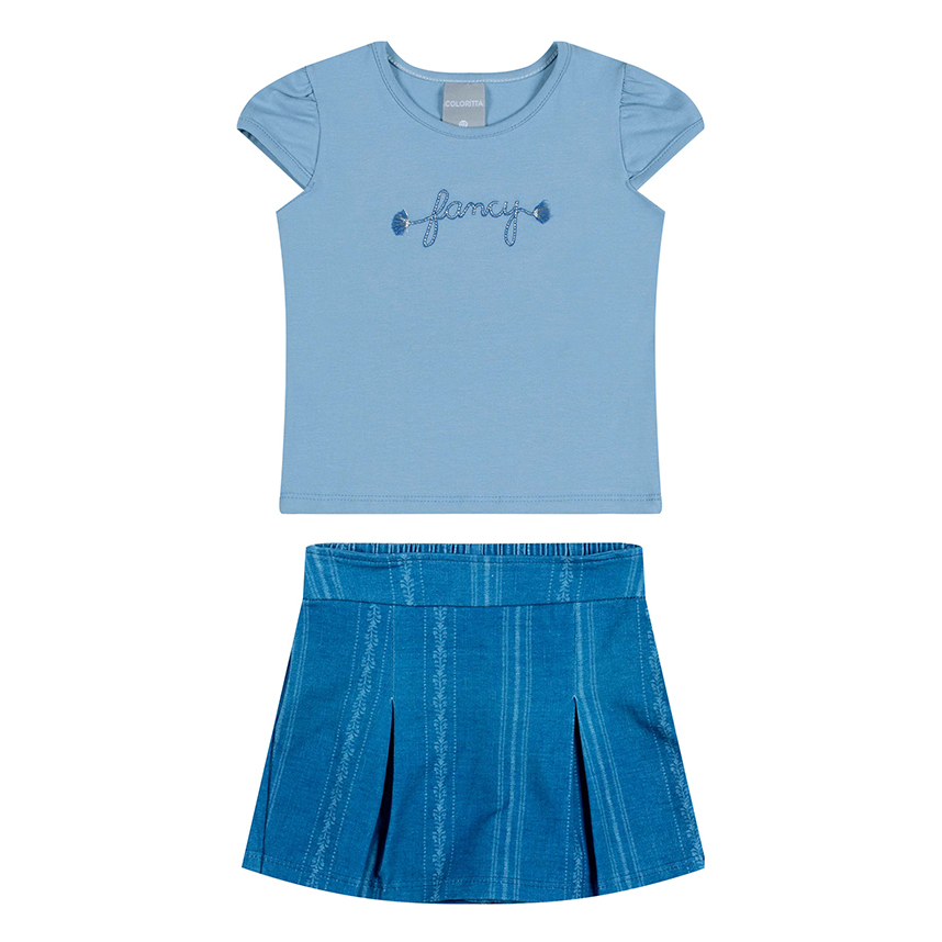 Conjunto Infantil Colorittá Blusa Bordado Fancy E Short Saia Conjunto Infantil Colorittá Blusa Bordado Fancy E Short Saia