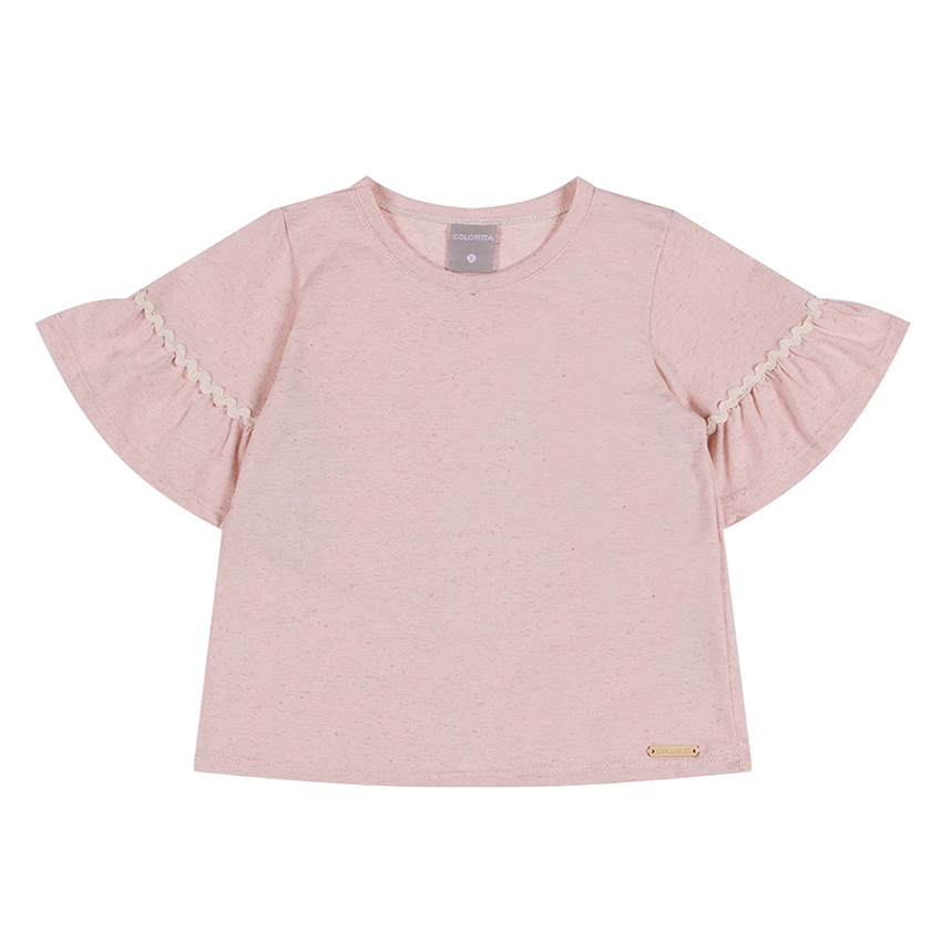 Blusa Infantil Colorittá Manga Curta Com Babado E Detalhe Em Renda