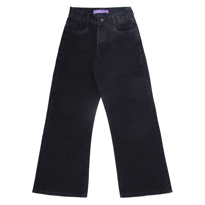 Calça Jeans Infantil Perbol Black Feminina Wide Strass