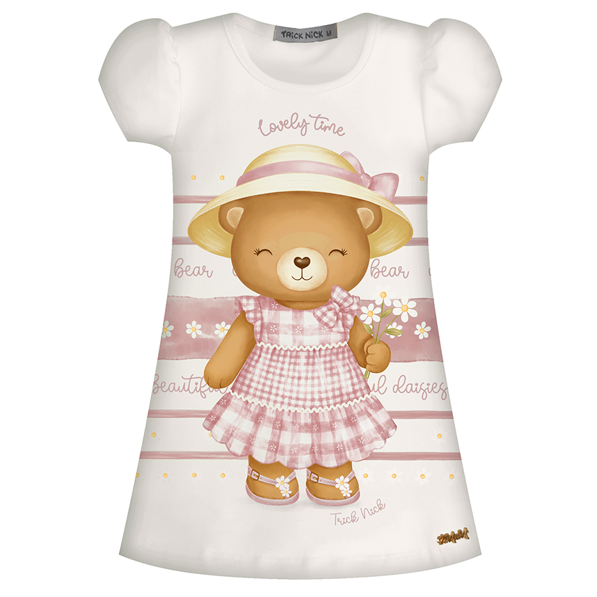 Vestido Infantil Trick Nick Manga Curta Estampa Ursa Vestido Infantil Trick Nick Manga Curta Estampa Ursa