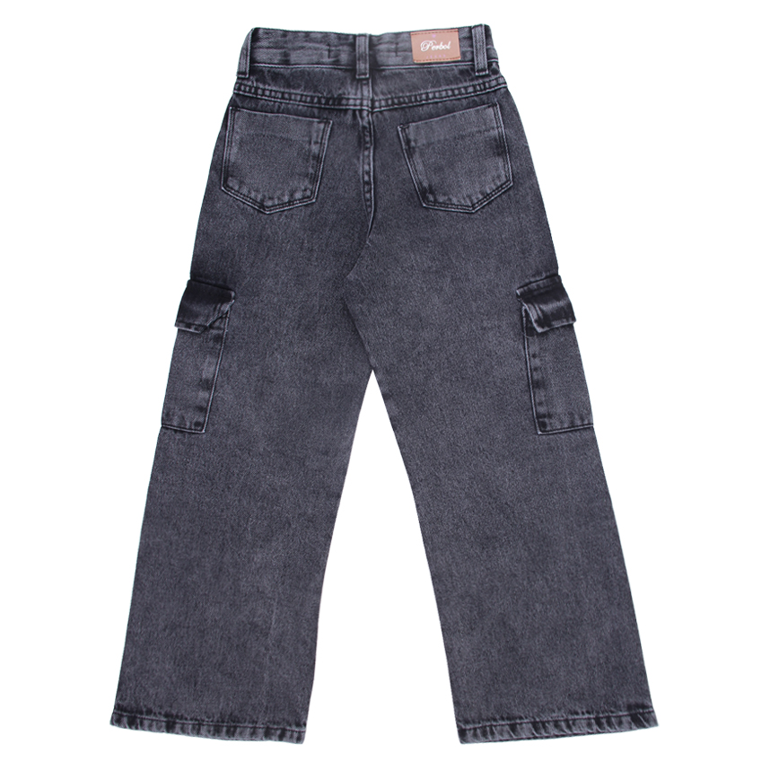 Calça Jeans Juvenil Perbol Feminina Wide Cargo Com Strass