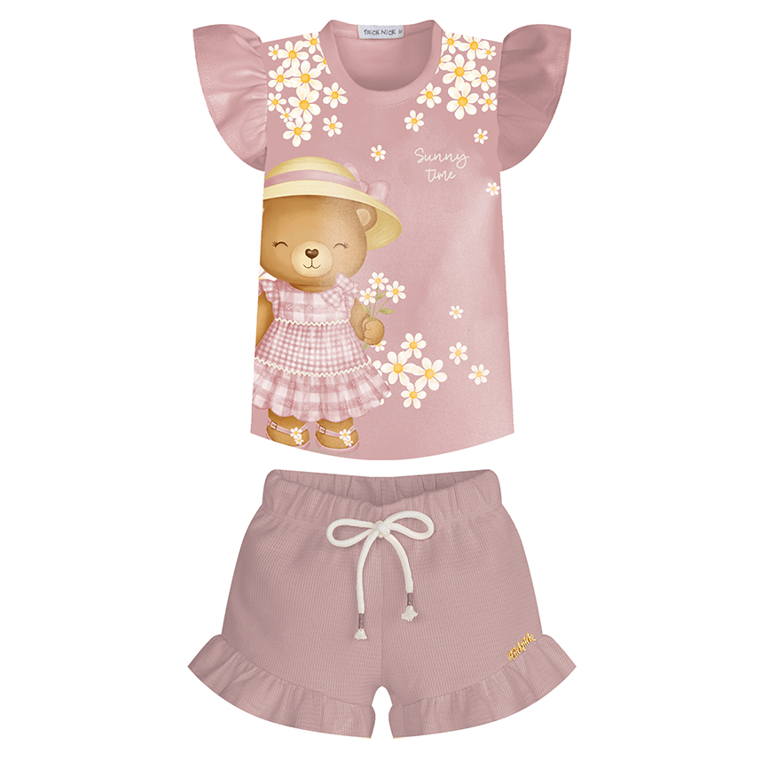 Conjunto Bebê Trick Nick Blusa Estampa Ursa Flor e Short