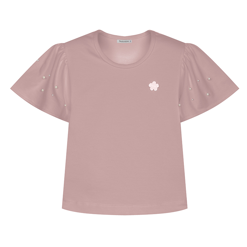 Blusa Infantil Trick Nick Manga Curta Aplique Flor e Pérola