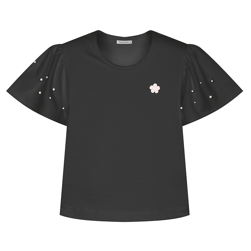Blusa Infantil Trick Nick Manga Curta Aplique Flor e Pérola Blusa Infantil Trick Nick Manga Curta Aplique Flor e Pérola