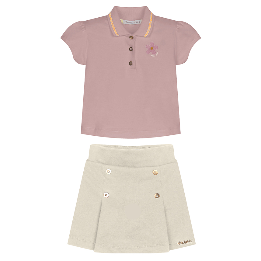 Conjunto Infantil Trick Nick Blusa Polo Flor e Short Saia Conjunto Infantil Trick Nick Blusa Polo Flor e Short Saia