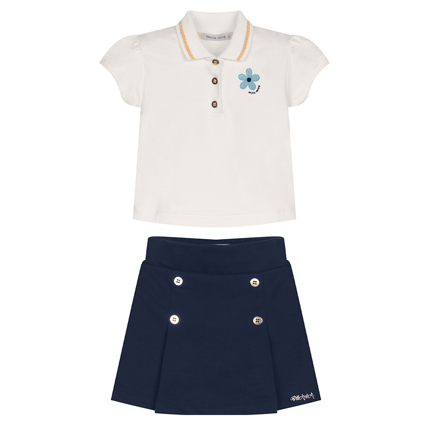 Conjunto Infantil Trick Nick Blusa Polo Flor e Short Saia