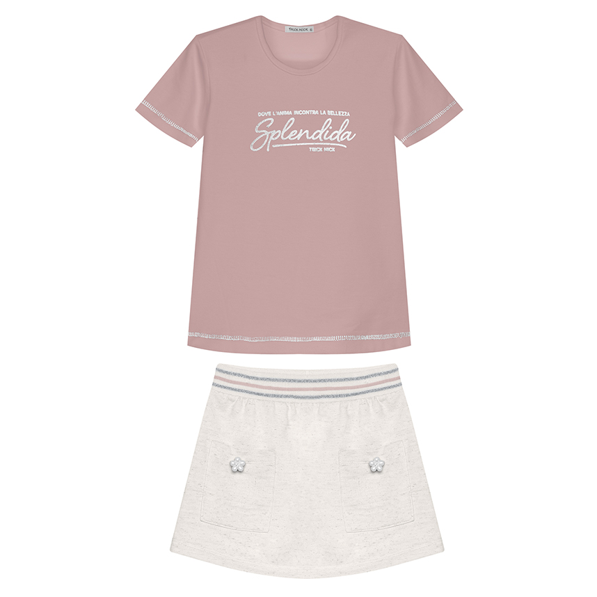 Conjunto Infantil Trick Nick Blusa E Saia Botão Flor