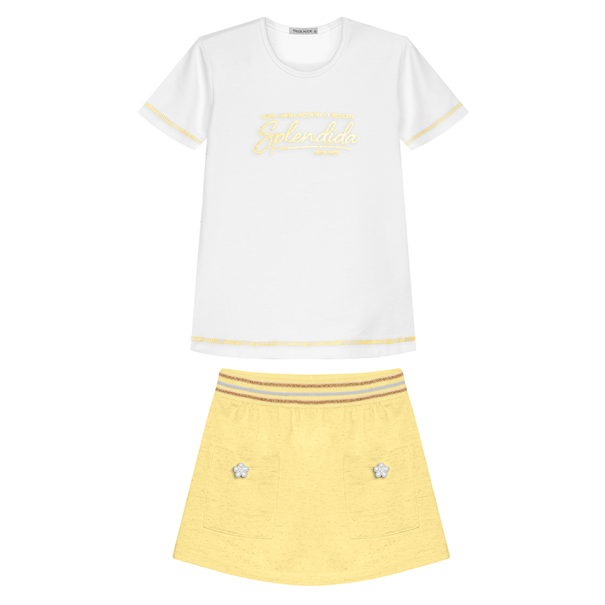 Conjunto Infantil Trick Nick Blusa E Saia Botão Flor Conjunto Infantil Trick Nick Blusa E Saia Botão Flor