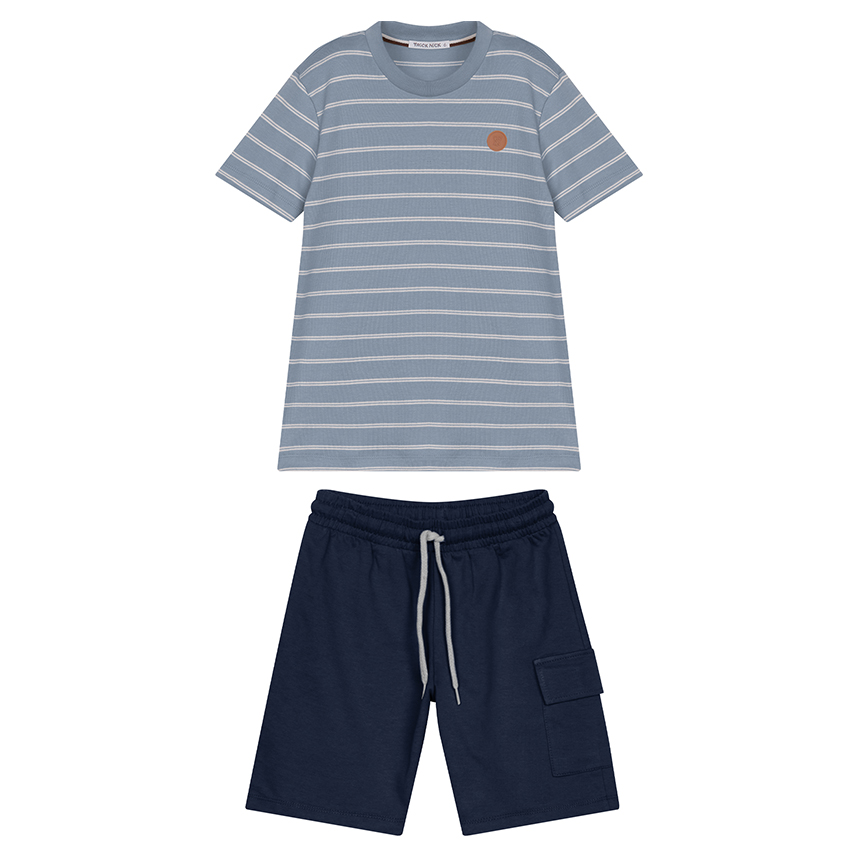 Conjunto Juvenil Trick Nick Camiseta Listrada e Bermuda