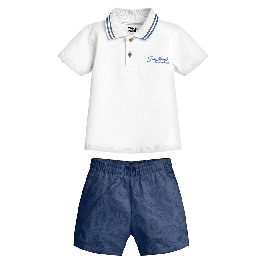 Conjunto Infantil Trick Nick Camiseta e Bermuda Estampa Folhas