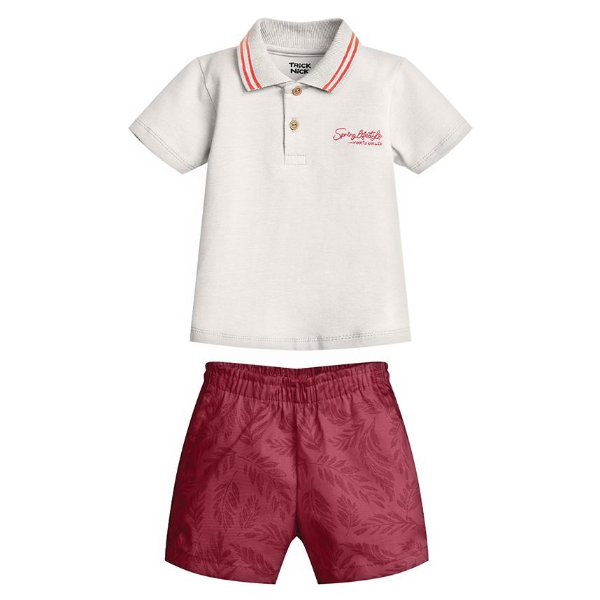 Conjunto Infantil Trick Nick Camiseta e Bermuda Estampa Folhas