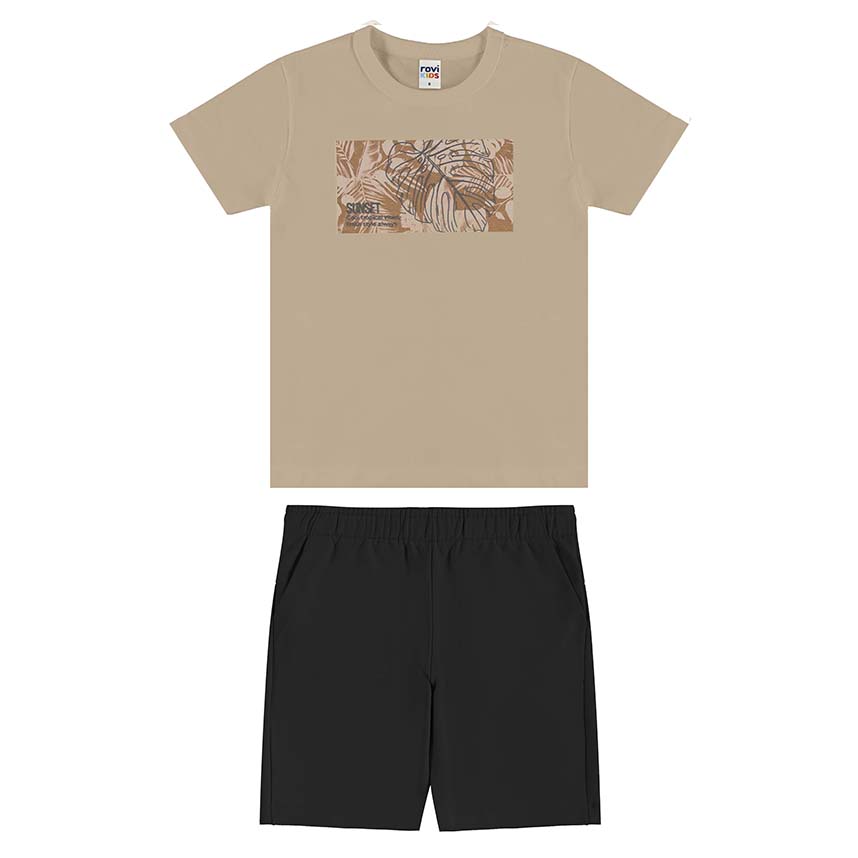Conjunto Infantil Trick Nick Camiseta Estampa Folha e Bermuda