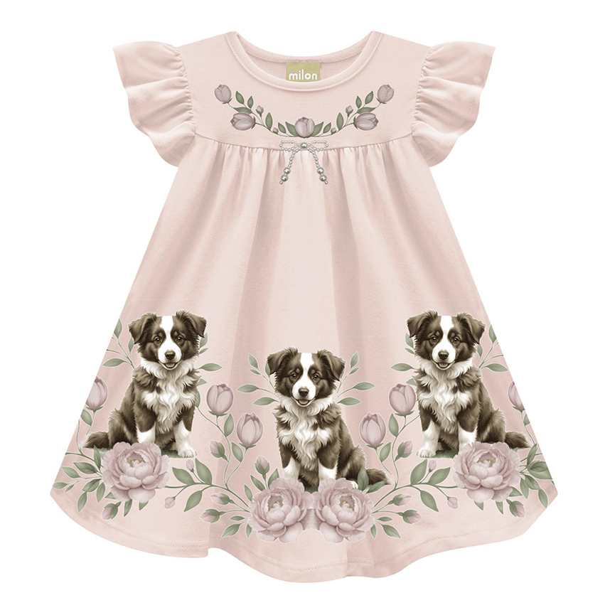 Vestido Bebê Milon Cavado Com Estampa Dog E Flor