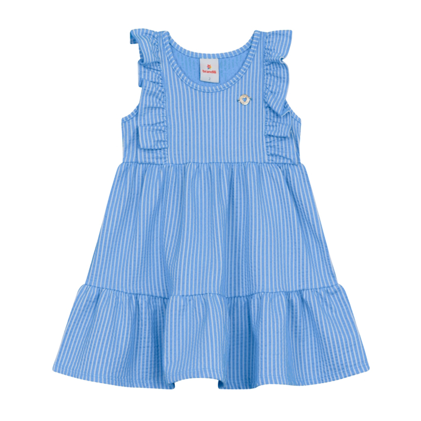 Vestido Infantil Brandili Cavado Listrado Detalhe Babado