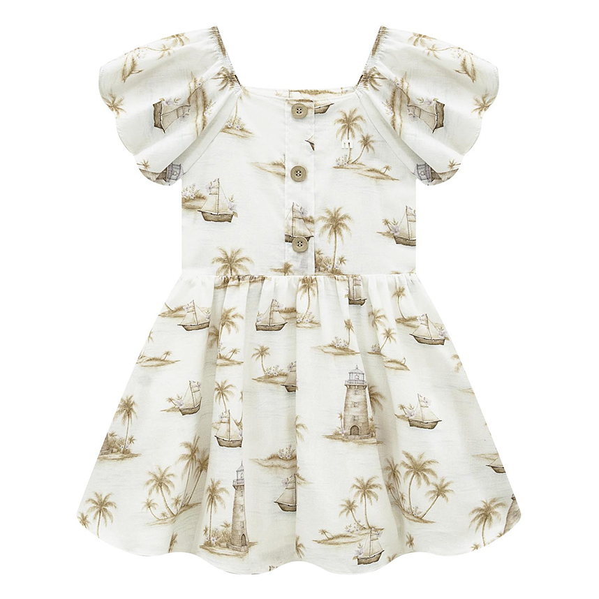 Vestido Infantil Milon Babado Com Estampa Farol Coqueiro