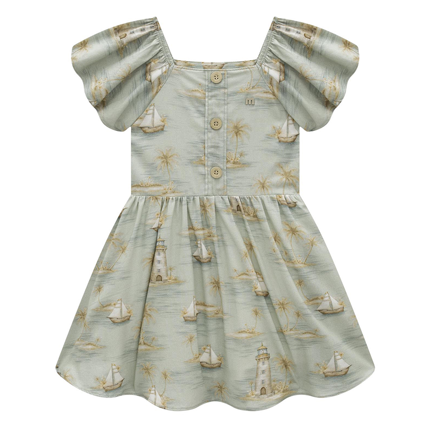 Vestido Infantil Milon Babado Com Estampa Farol Coqueiro